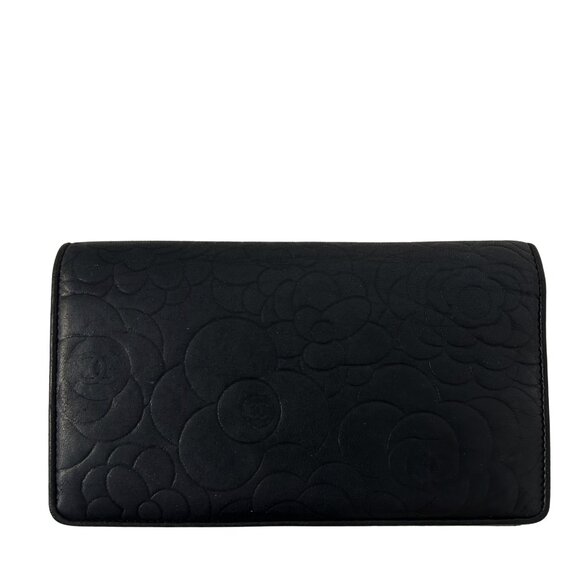 Chanel Lambskin Camellia Embossed Yen Wallet Black - Picture 2 of 3